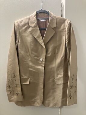 Magashoni Champagne Raw Silk Beaded Embroidered Cuffs Blazer Jacket Sz 6 NWOT